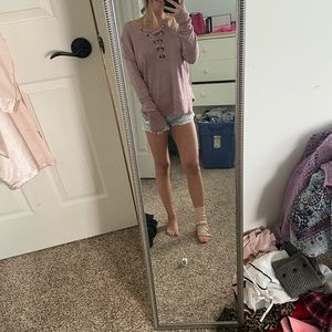 Lace up pink sweater